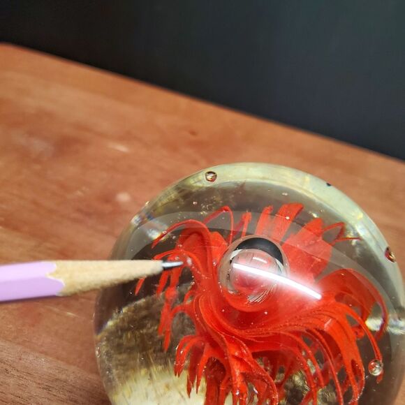 Red Volcanic Burst Eruption Jellyfish Glass Paperweight - Picture 5 of 12